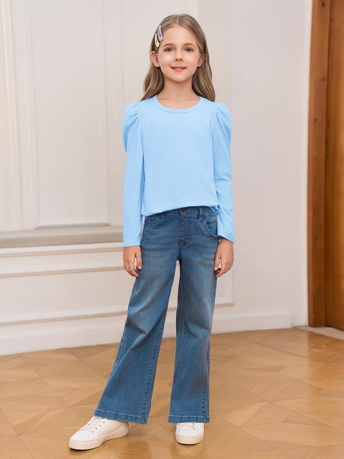 Haloumoning Girls Puff Long Sleeve T Shirts Casual Crewneck Loose Fit Tee Tops Kids Fall Clothes 5-14 Years - Image 4