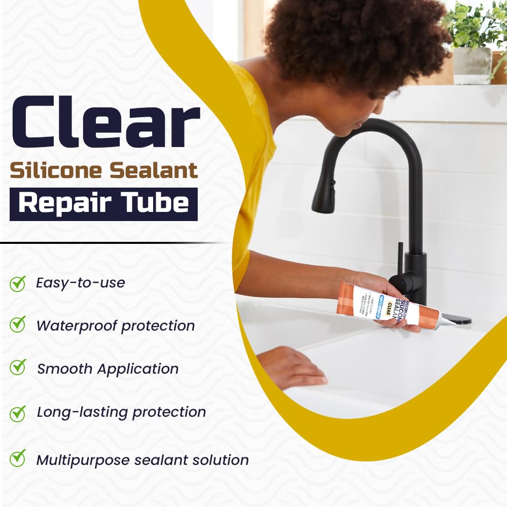 Zopper 2 x Clear Silicone Sealant Repair Tube 70g WaterProof With Nozzle Easy To Apply Ideal For Small Job Kitchen And Bathroom General Purpose - Image 2