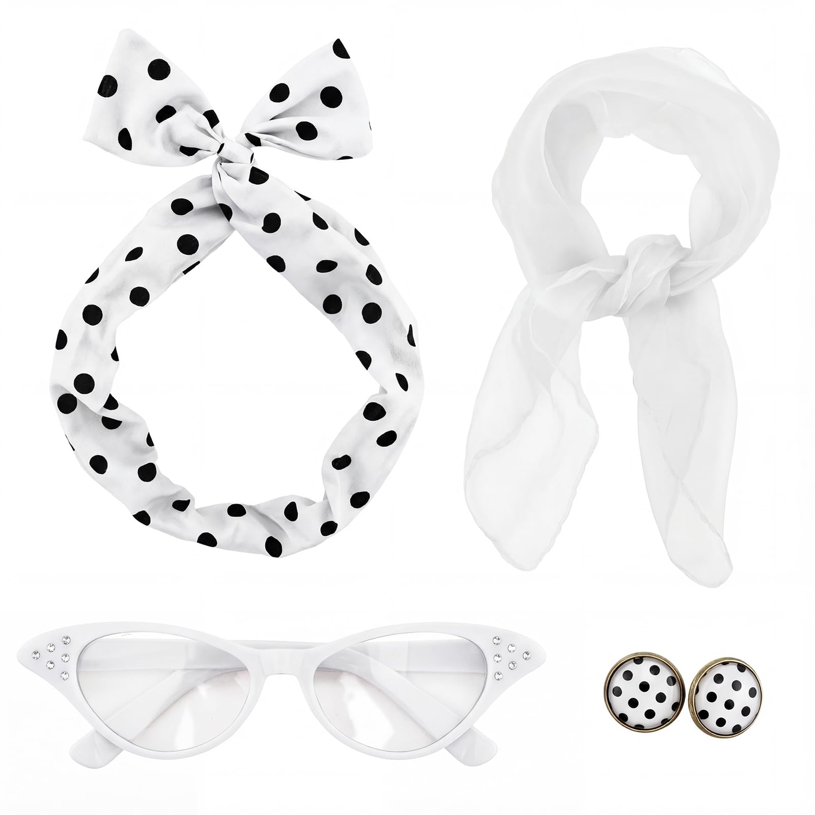 Photo 1 of ***MISSING PARTS***
Sdfvsdg 50s Set 50's Costume Accessories Chiffon Scarf Cat Eye Glasses Bandana Tie Headband Earrings for Cosplay Party