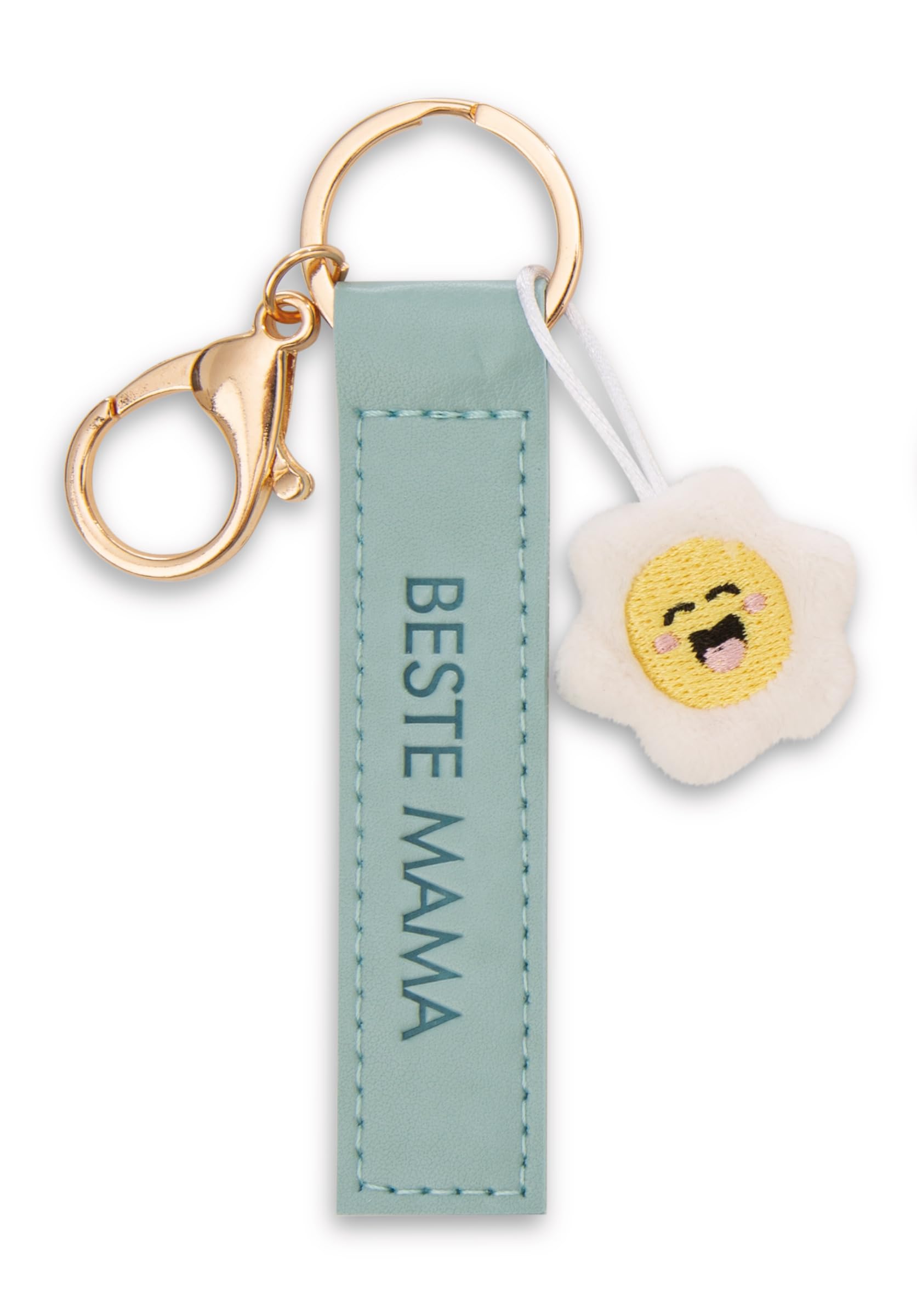 NICI Key Ring Beste Mama Artificial Leather Band Turquoise 10 cm with Flower