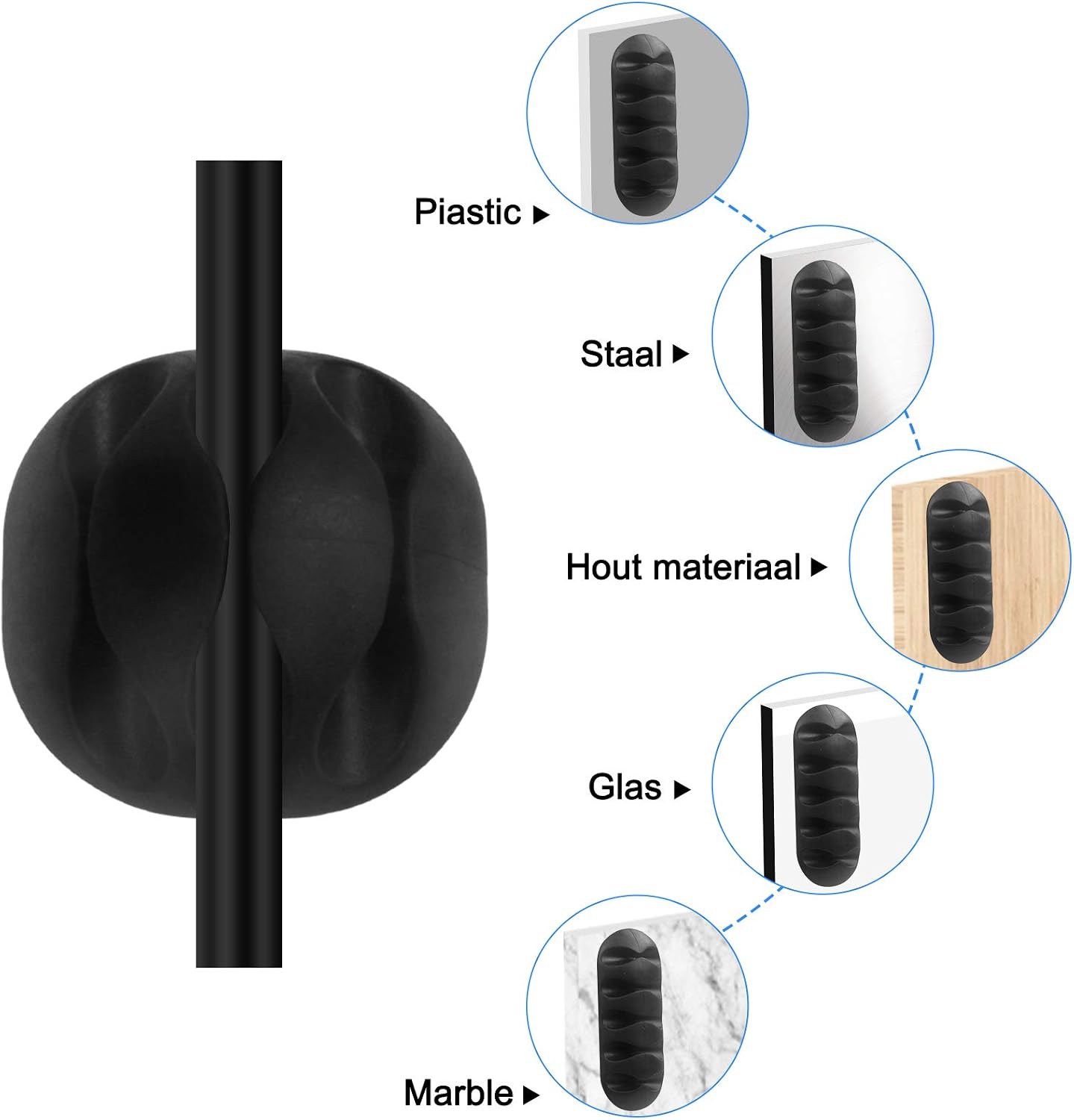Cable Clips, 18 Pack Black Cord Organizer Cable Management for Organizing Cable Cords Home and Office, Self Adhesive Cord Holders.