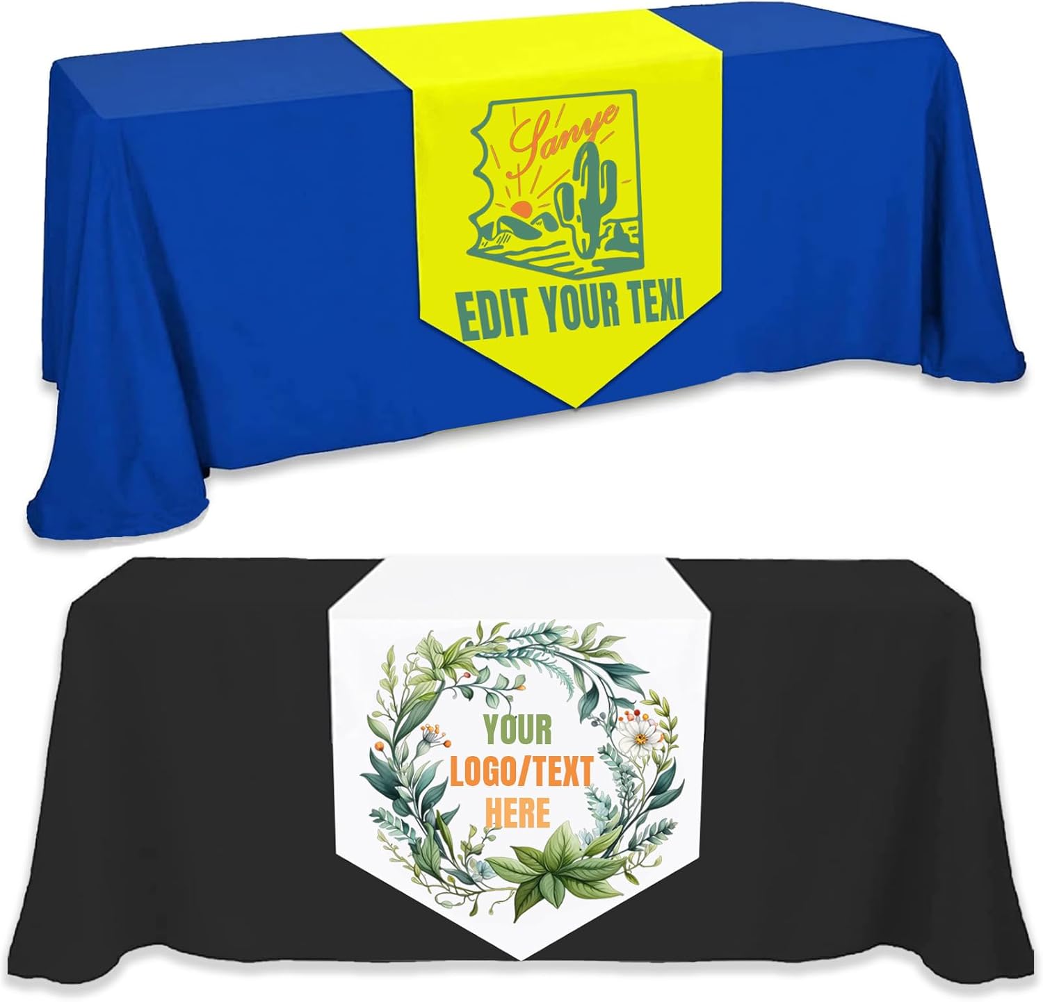 Custom Table Runner with Business Logo/Text - Personalized Tablecloth for Wedding, Birthday, Party, Anniversary, Tradeshow & Vendor Events (Tablecloth-27x72in)