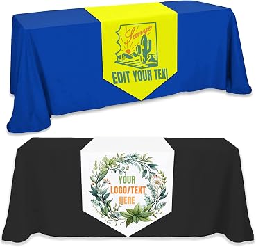 Custom Table Runner with Business Logo/Text - Personalized Tablecloth for Wedding, Birthday, Party, Anniversary, Tradeshow & Vendor Events Tablecloth-19x72in