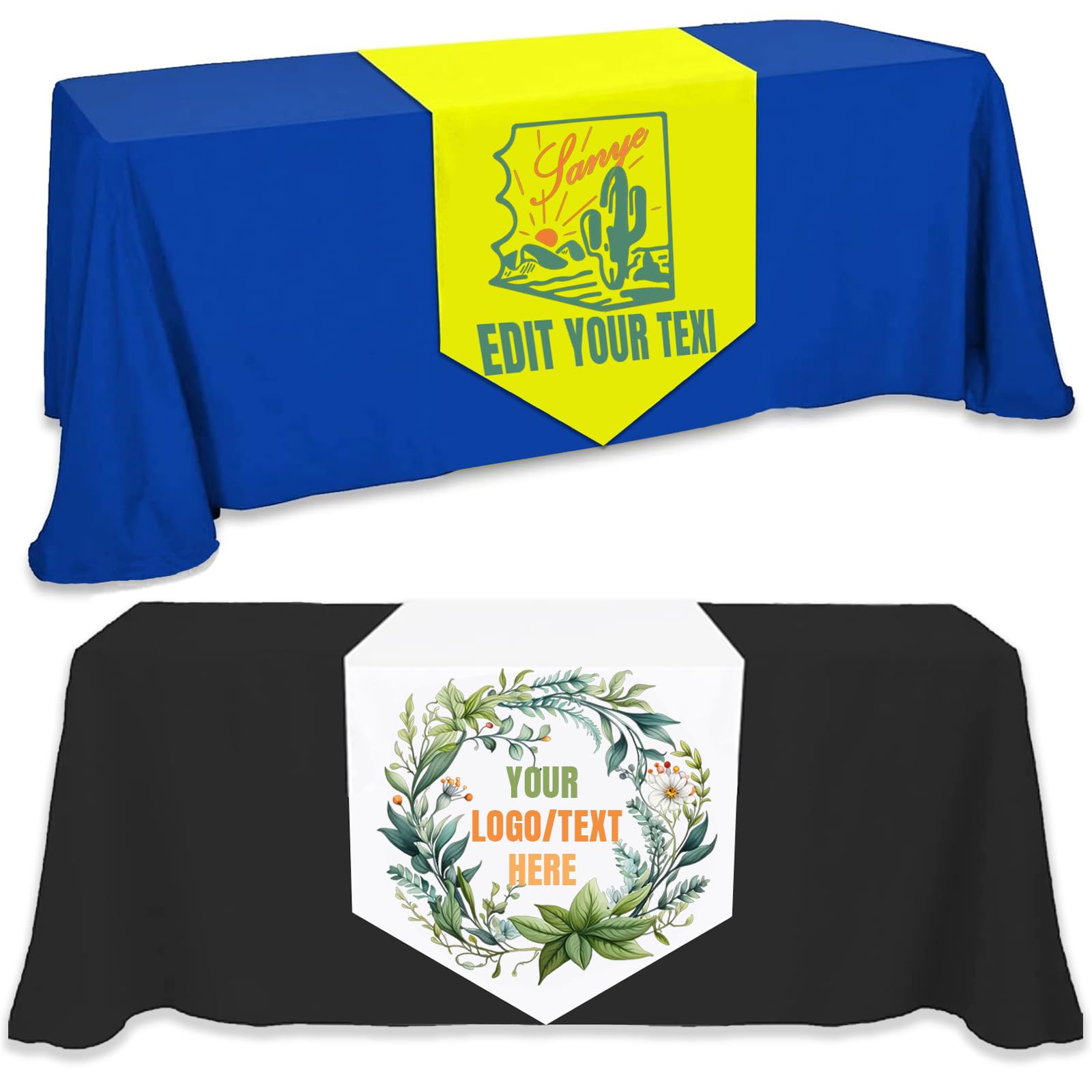 Custom Table Runner with Business Logo/Text - Personalized Tablecloth for Wedding, Birthday, Party, Anniversary, Tradeshow & Vendor Events (Tablecloth-23x72in)