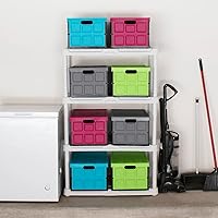 Vista 4 de Glad Collapsible Storage Bin with Lid - 48L Foldable Plastic Box for Garage, Car Trunk, and Organization - Stackable Lidded Container with Handles