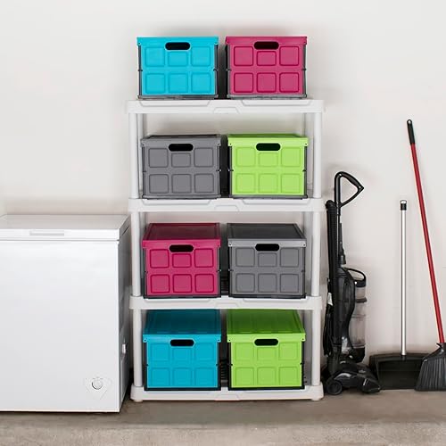 Miniatura 4 de Glad Contenedor de almacenamiento plegable con tapa, caja de plástico plegable de 48 litros para garaje, maletero de coche y organización,