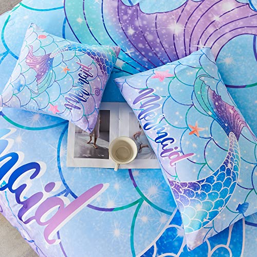 Rynghipy 6Pcs Mermaid Tail Comforter Set For Kids Girls, Mermaid Fish Scale Bed In A Bag Twin Size, Sparkle Teal Purple Rainbow Bedroom Decor Bedding Set #TOP4