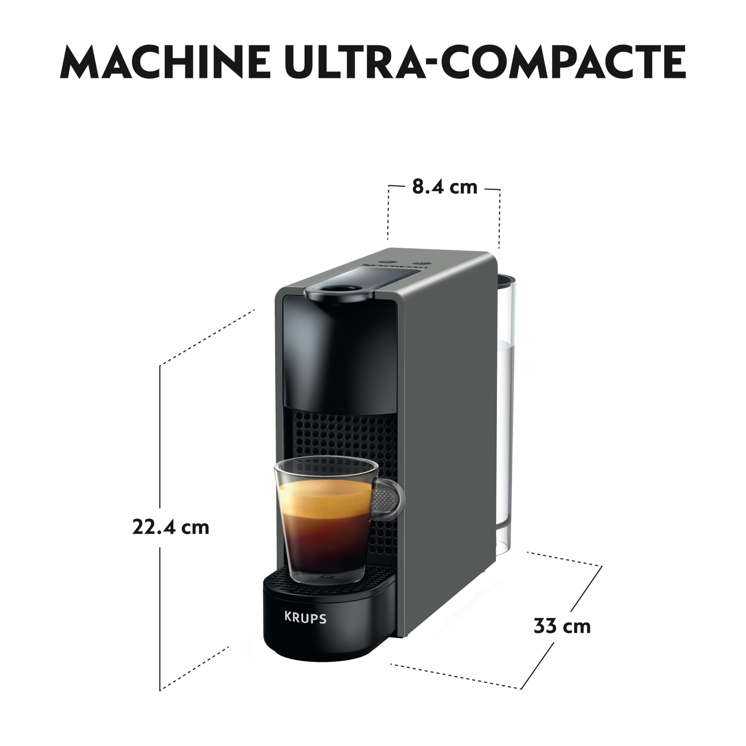 Nespresso Krups Machine à Café Essenza Mini Gris Intense, 19 Bars + Kit de Bienvenue, Design Compact, Expresso et Lungo, Arrêt Automatique, YY2911FD
