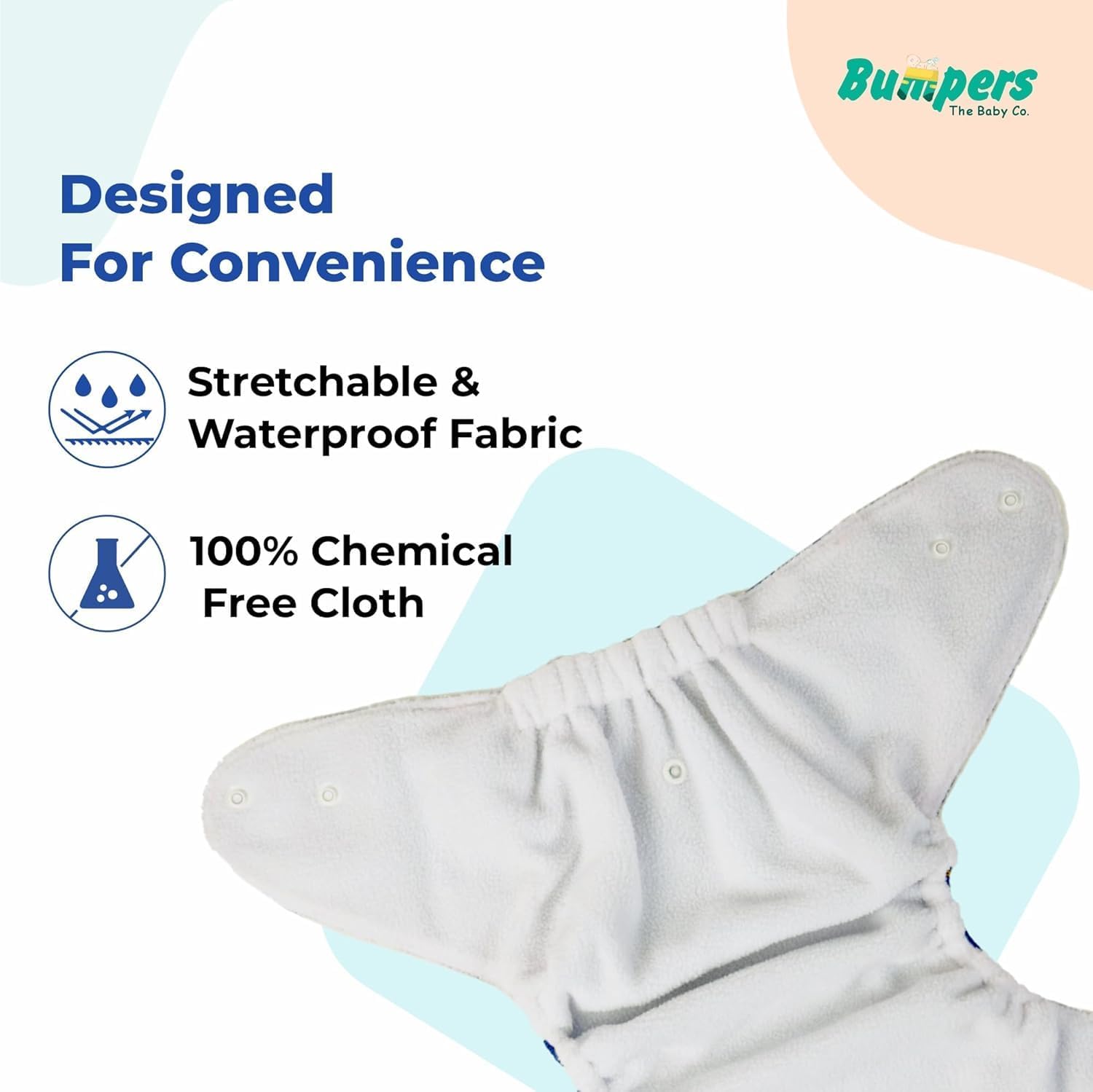 Bumpers Premium & Ultra Soft Reusable Cloth Diaper|Extra Absorbant, Washable, Waterproof & Adjustable Cloth Diaper for Babies/Kids (Combo, Free Size, Royal Blue+Beige) - Image 6 thumbnail