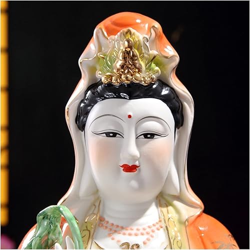 Miniatura 5 de KIZQYN Estatua de Guan Yin Estatua de Buda budista Estatua de Guanyin Artesanía de cerámica de porcelana a todo color sentado loto Guanyin Estatua