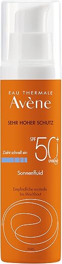 Avene Sunscreen SPF50+ Fluid 50 ml l I UVA, UVB and Blue Light Protection I Very High Protection I Water Resistant, No Whi...