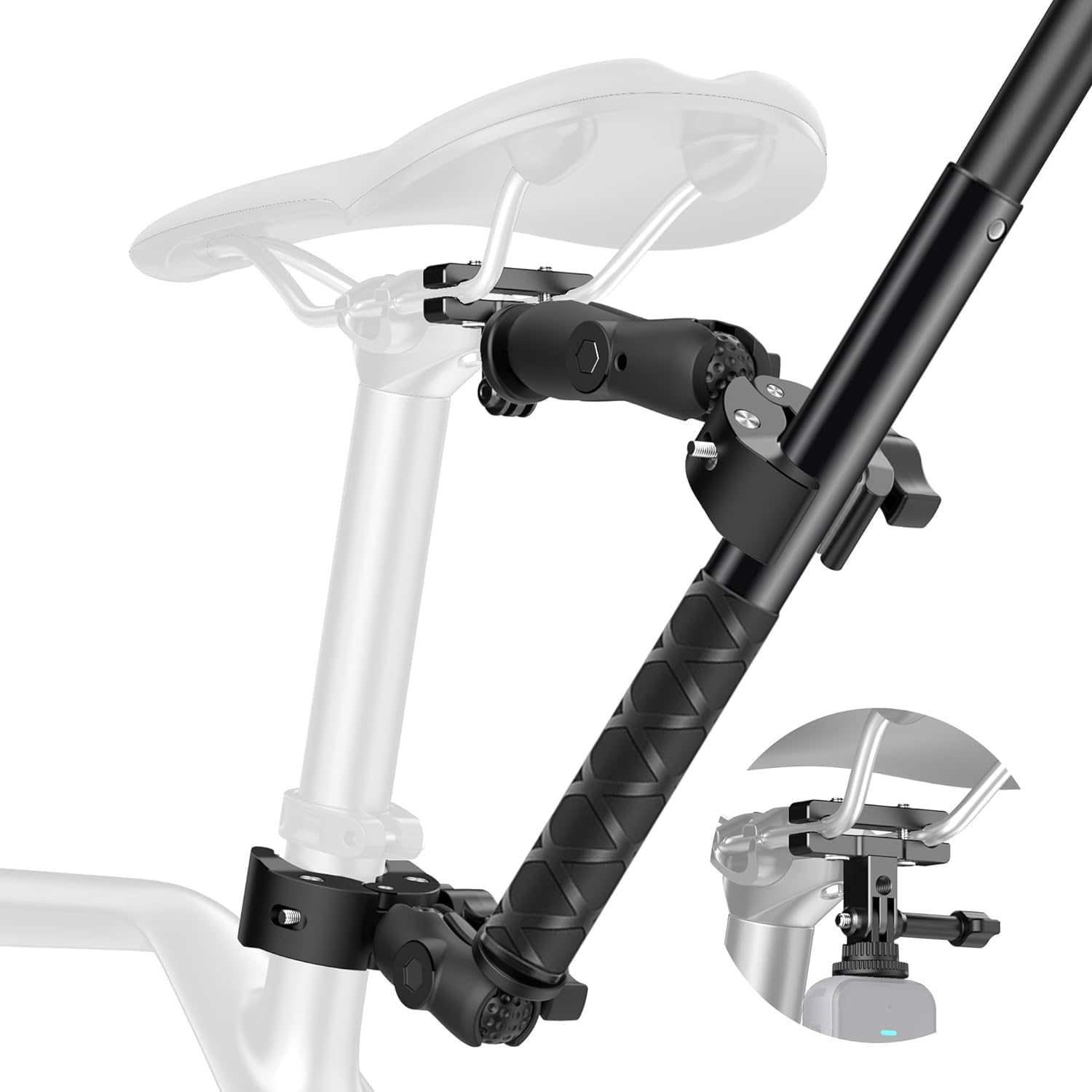 Aluminum Bike Motorcycle Tail Mount Kit for Insta360 X5 X4 X3 Action OSMO 360 Go Pro with 47" Invisible Selfie Stick, Rotating Lock, Heavy Duty Clamps, Dual Ball Mounts