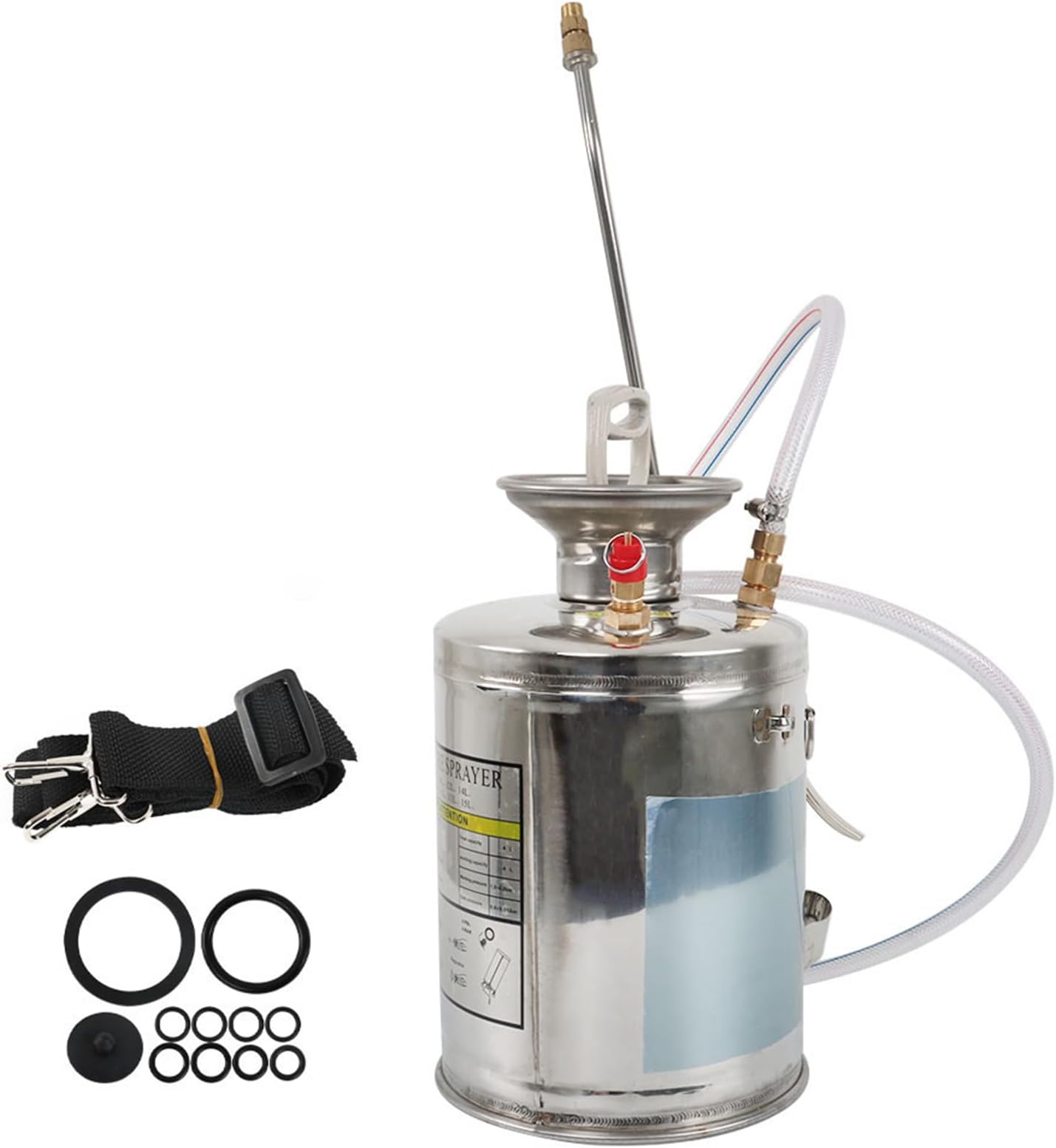 LABLT Stainless Steel Sprayer with Pressure Gauge, Safety Valve, Stainless Steel Hand Pump Sprayer, Stainless Steel Tank Multi-Purpose Sprayer for Spraying in Home//Gardening (1 Gallon)