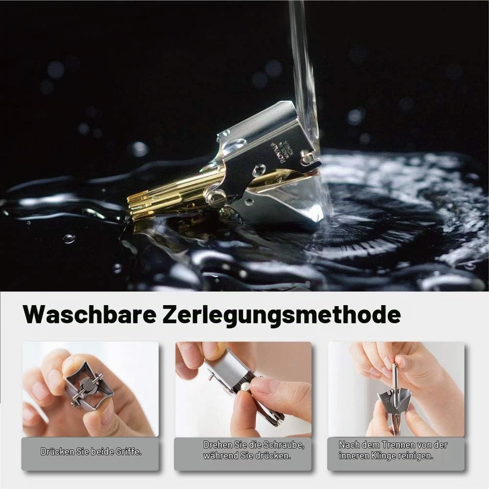 [Made in Korea] ROYAL Nasen- und Ohrhaarschneider für Männer, Manuell, batteriefrei, wasserdicht, Edelstahl, schmerzlos mit zwölf zweischneidigen Klingen, patentierter Mechanismus (Gold)