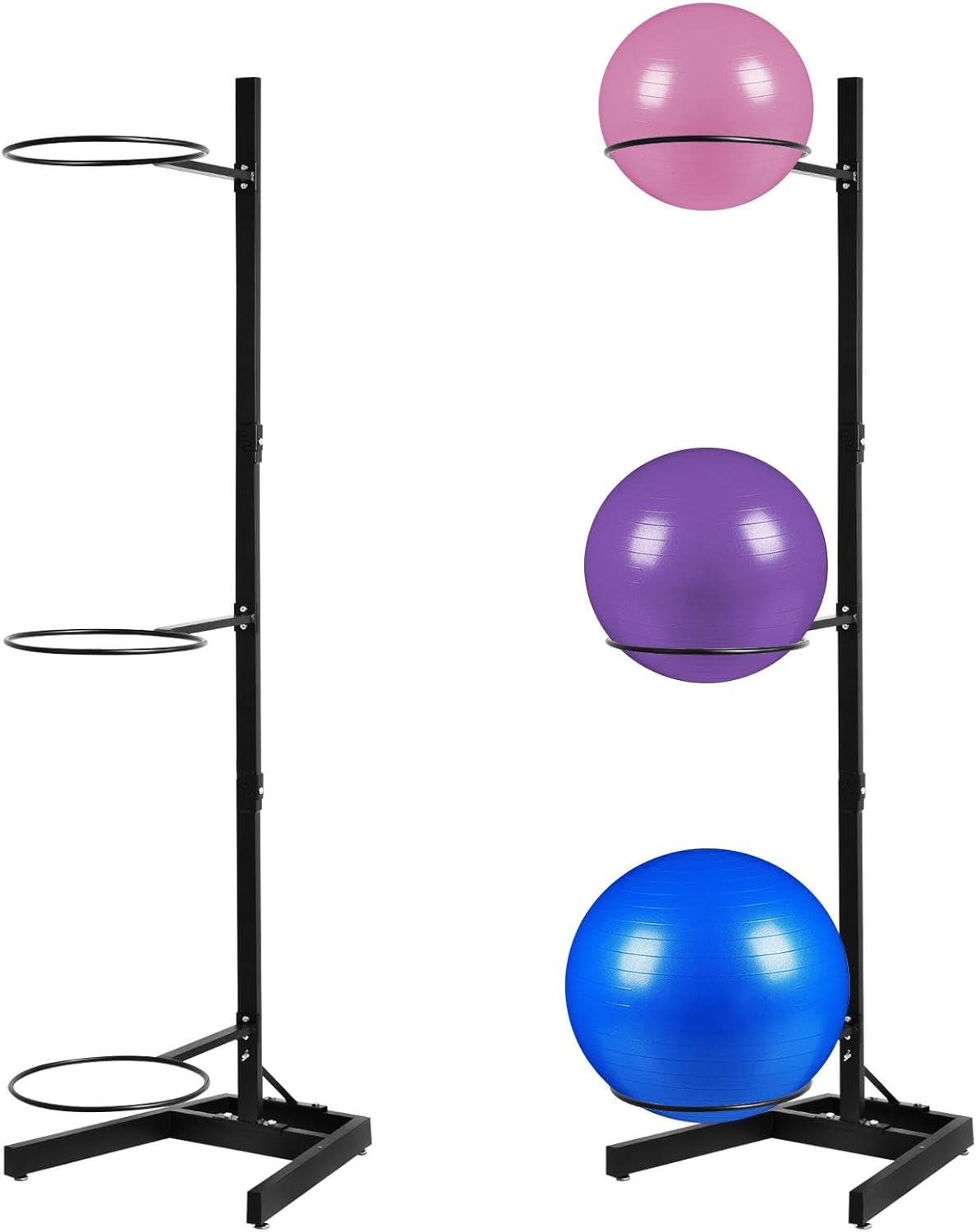 Heavy-duty Stability Yoga Ball Holder | 3 Tier Exercise Ball Storage Rack | Medicine Ball Rack with Tubular Steel Frame and Anti-slip Base | Yoga Balls Stand for Commercial Gym And Home