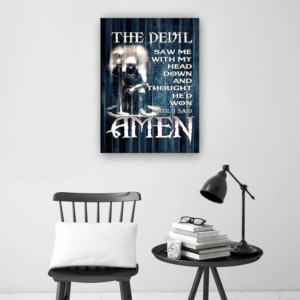 Templar Knight Poster Quotes Wall Art Prints The Devil Saw Me With My Head Down Canvas Framed Artwork Religious Wall Art Christian Warrior Poster Framed (12x18 inch)