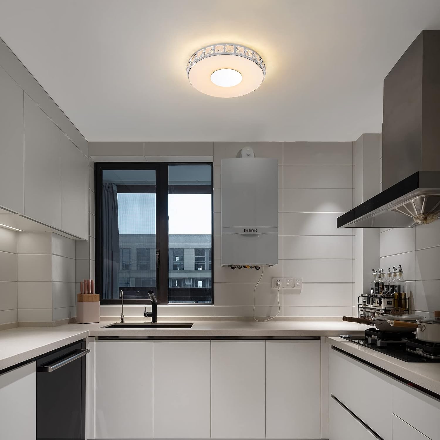 Galtlap Flush Mount Ceiling Light Modern LED Kitchen Ceiling Light Fixtures Crystal Chandelier Ceiling Light 11inch Dimmable Close to Ceiling Light 3000K for Bedroom Bathroom Hallway