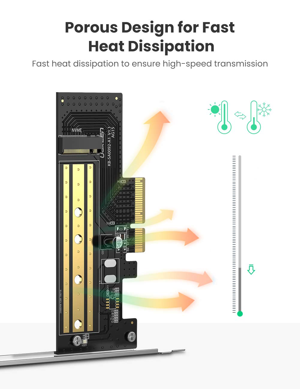 UGREEN Adattatore PCI Express M.2 da SSD NVMe a PCIe 3.0 Adattatore da Scheda PCIe a NVMe SSD Supporta M2 SSD con Chiave M nella Misura 2230/2242/2260/2280
