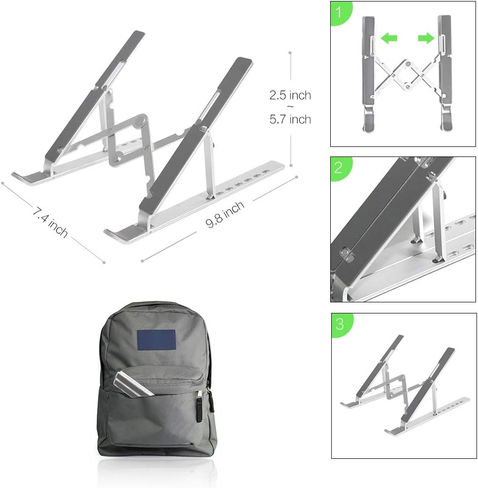M JJYPET Laptop Stand, Aluminum Computer Holder, Ergonomic Laptops Elevator for Desk, Adjustable Notebook Stand for Laptop Compatible up to 17 inches,Foldable, Portable : Electronics