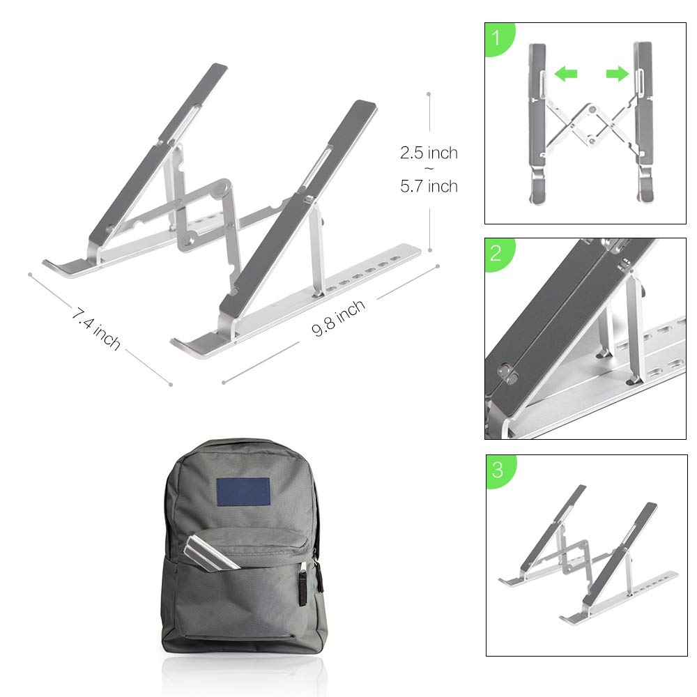 supporto per computer portatile, supporto per computer in alluminio, ascensore ergonomico per scrivania, supporto per notebook regolabile fino a 17", pieghevole, portatile