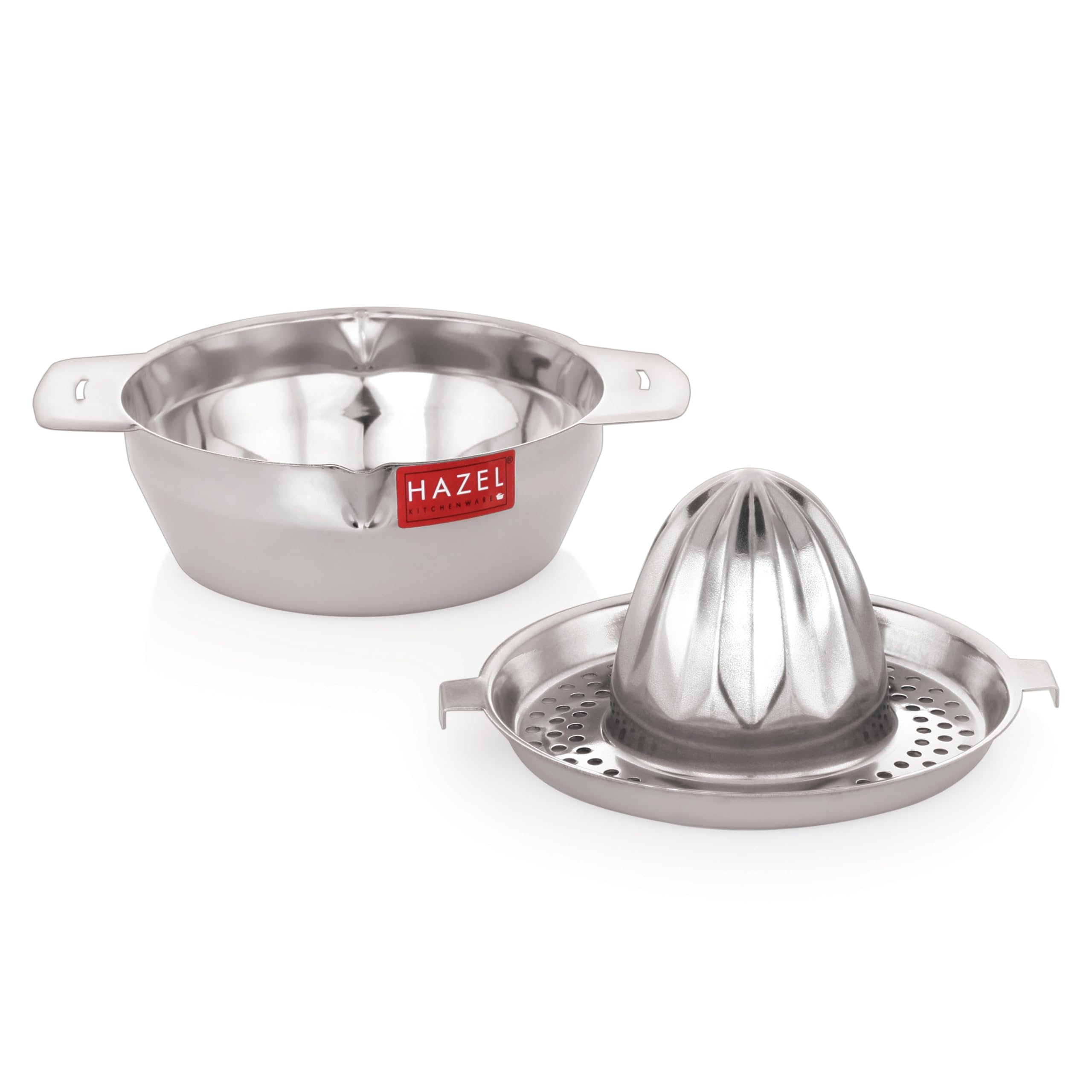 HAZEL Stainless Steel Hand Press Juicer - Manual Citrus Juicer Machine with Jali & Round Bowl | Lemon & Orange Squeezer for Home