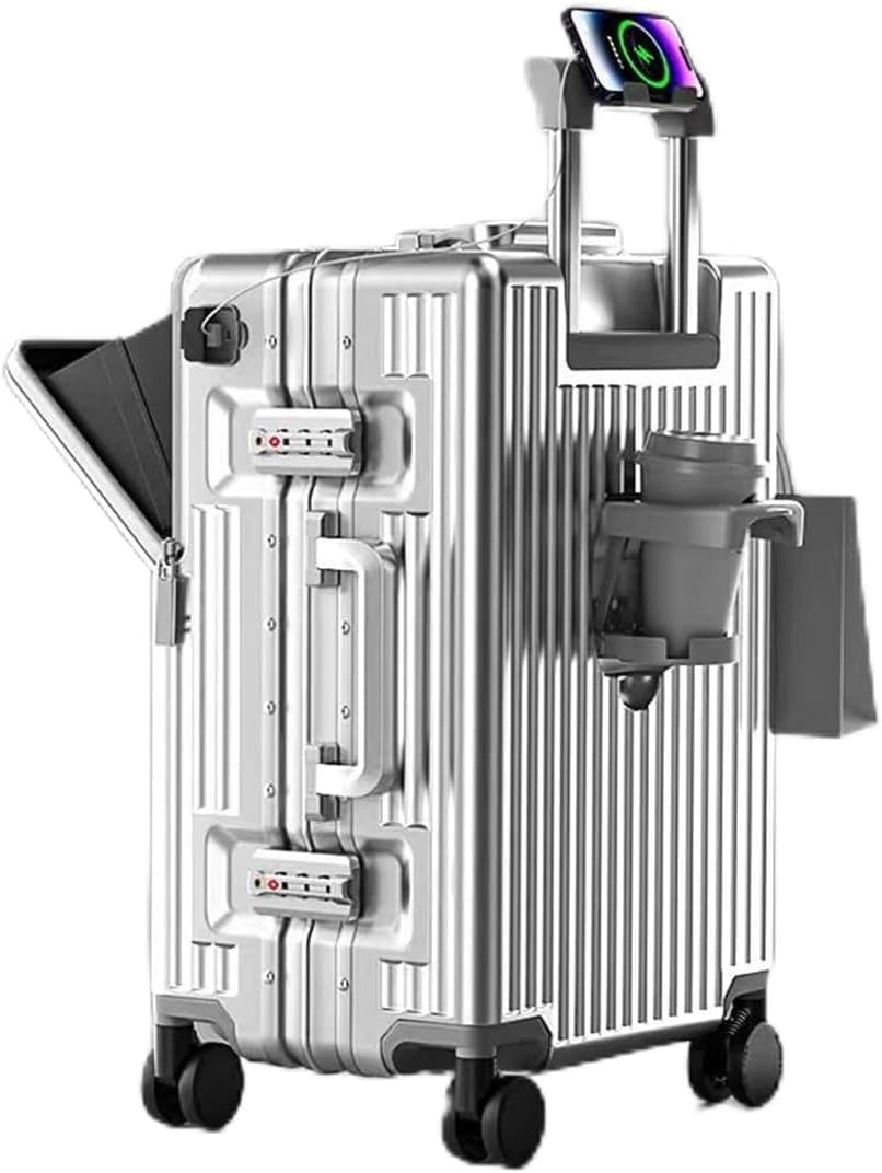[Vzfv] アルミフレーム PC素材 スーツケース/キャリーケース フロントオープン 大容量 24インチ グレー TSAロック U