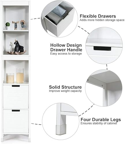 Miniatura 9 de Tangkula Gabinete de Almacenamiento Alto para Baño, Independiente de 57" de Alto Gabinete de Piso Delgado para Baño con Estantes Abiertos de 3