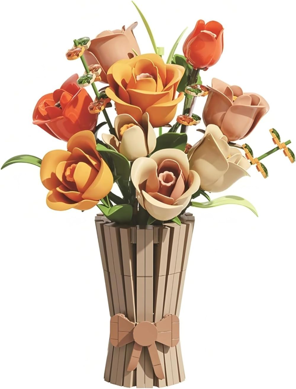 Cryvo Mini Blocks Botanical Flower Bouquet with Vase Display Decoration