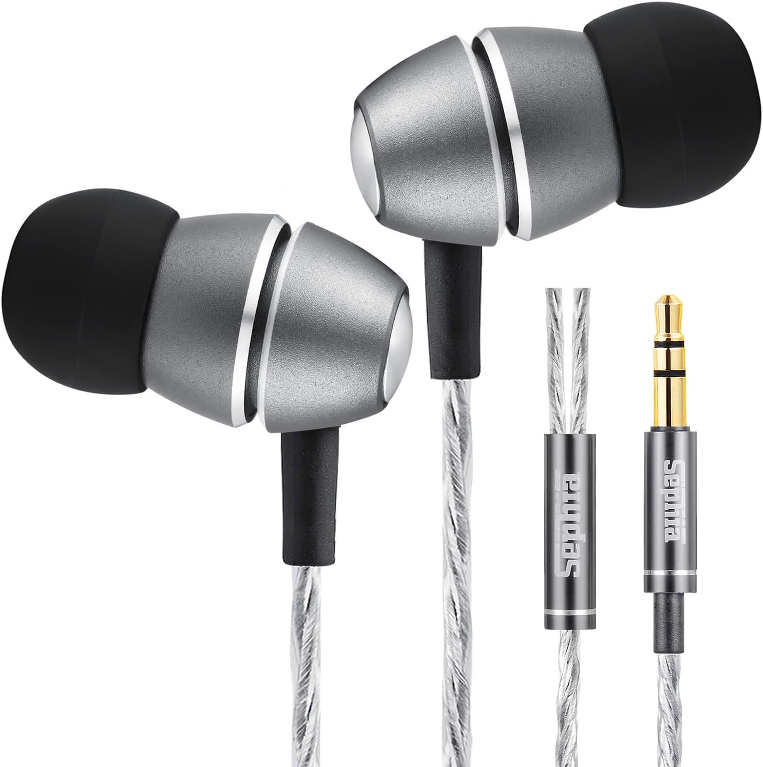 โ SP3030 Wired In Ear Headphones, Deep Bass Audio Earphones with Noise Isolation, 10mm Drivers, Tangle Free Cable, Metal Housing, Carry Case, 3.5mm Jack