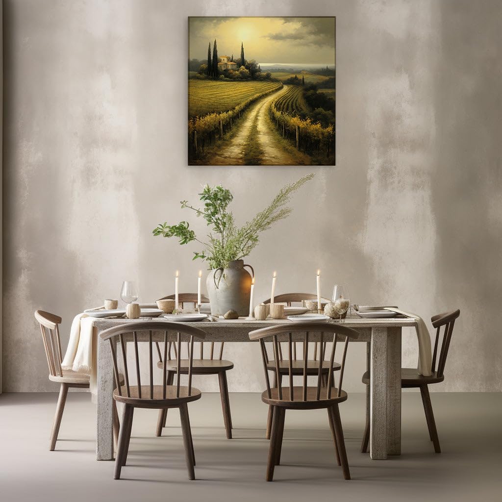 Canvas for Living room. Sunset Serenade on a Vineyard Lane: A Rustic Digital Canvas, 27 x 18 inch Canvas Wall Art - Modern Home Decor