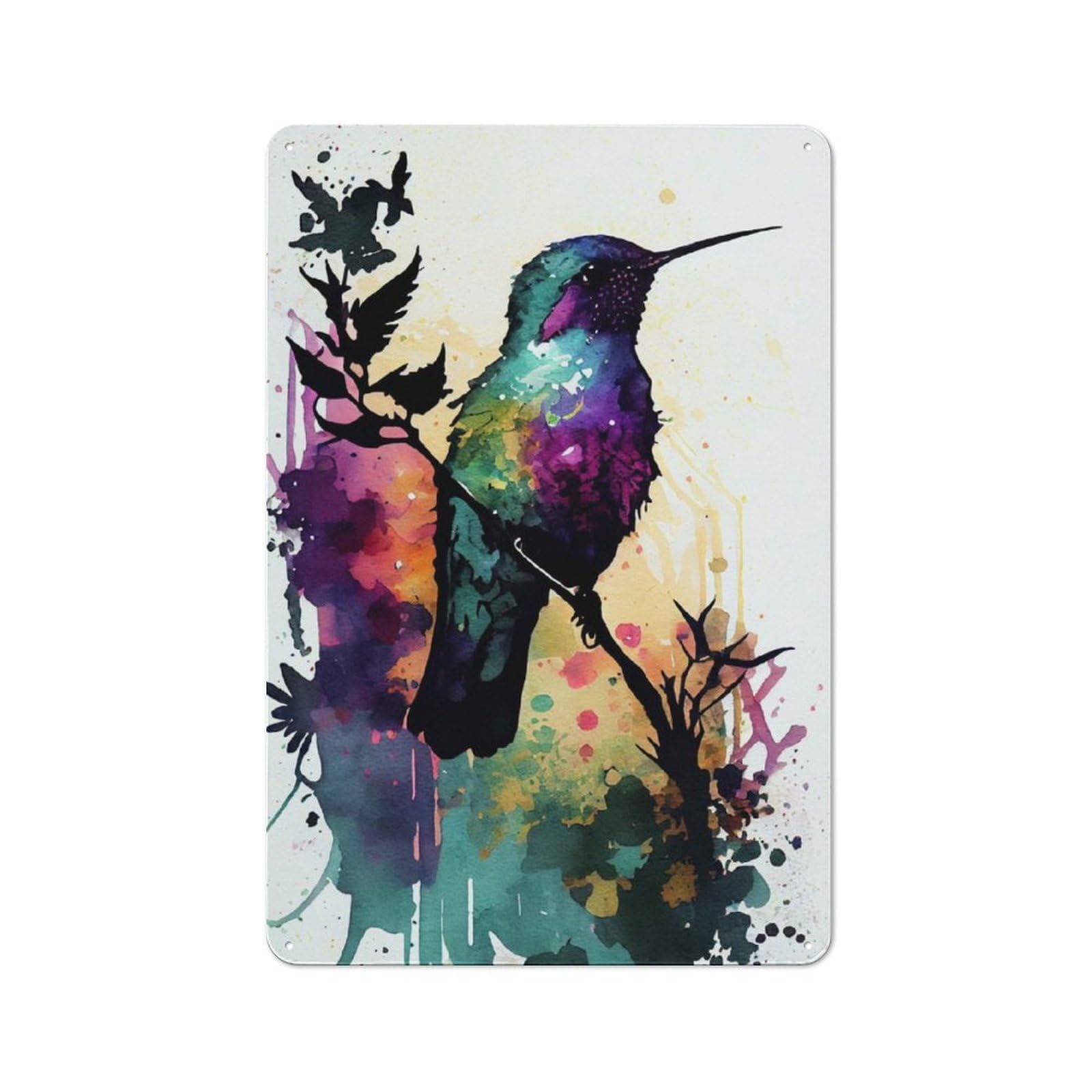 Junmoney Hummingbird Watercolors Rustic Metal Wall Sign 30X20cm For Hobby Room Or Studio, For Vintage Wall Decor Fans, For Themed Room Decoration