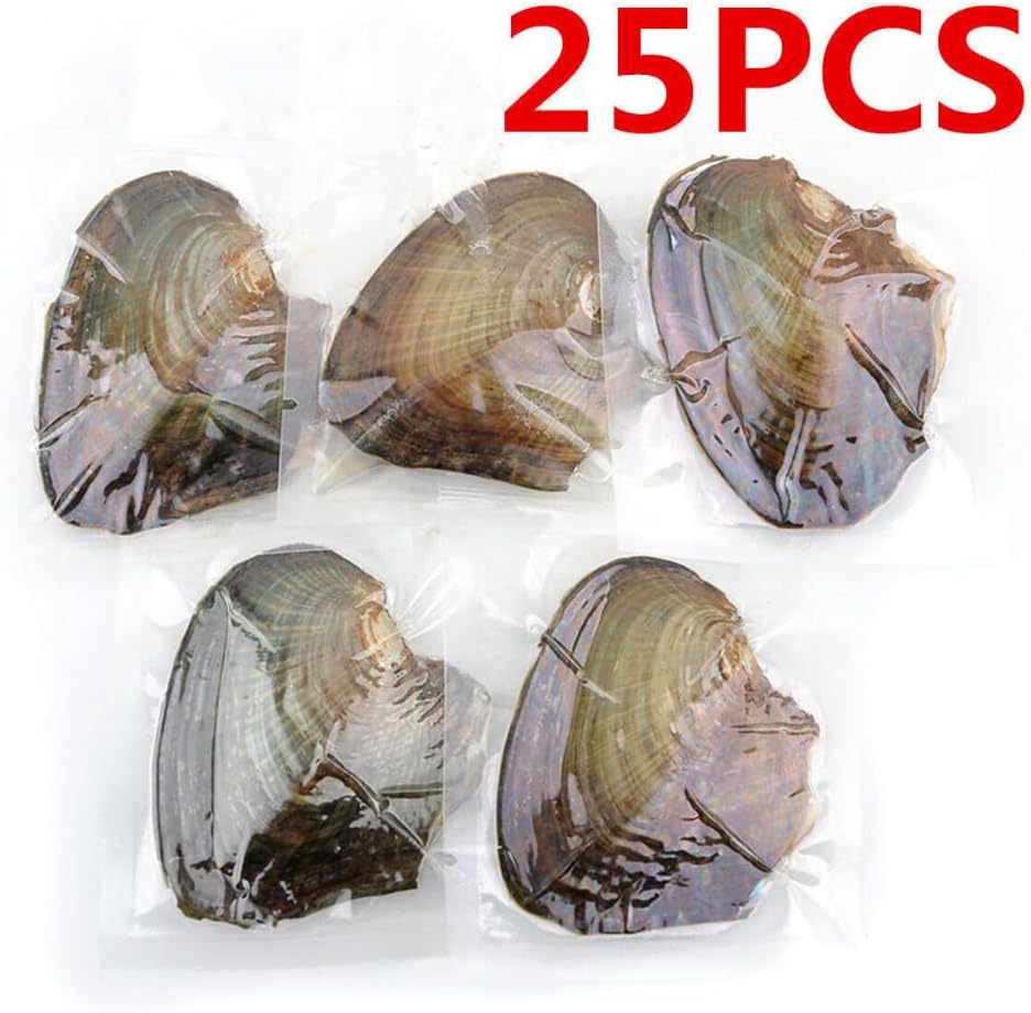 anso 25pcs Natural Freshwater Cultured Pearl Oyster with Real Pearls 7-8mm Pearl Individually Vacuum Pack