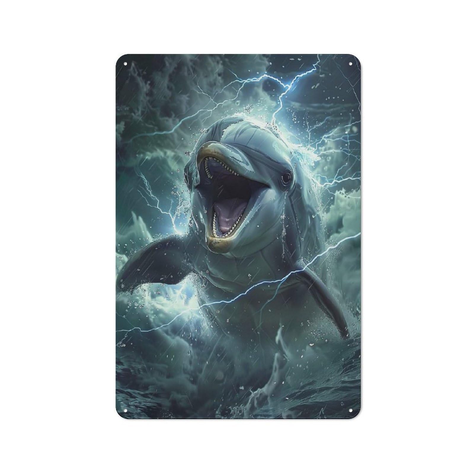 Junmoney Dolphin Lightning Metal Wall Sign 30X20cm Featuring For Café Or Restaurant, A Decorative Metal Sign For Cafés And Restaurants