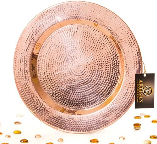 Hammered Pure Copper Serving Tray - Handmade Round Charger Plate (13.5" Tray)