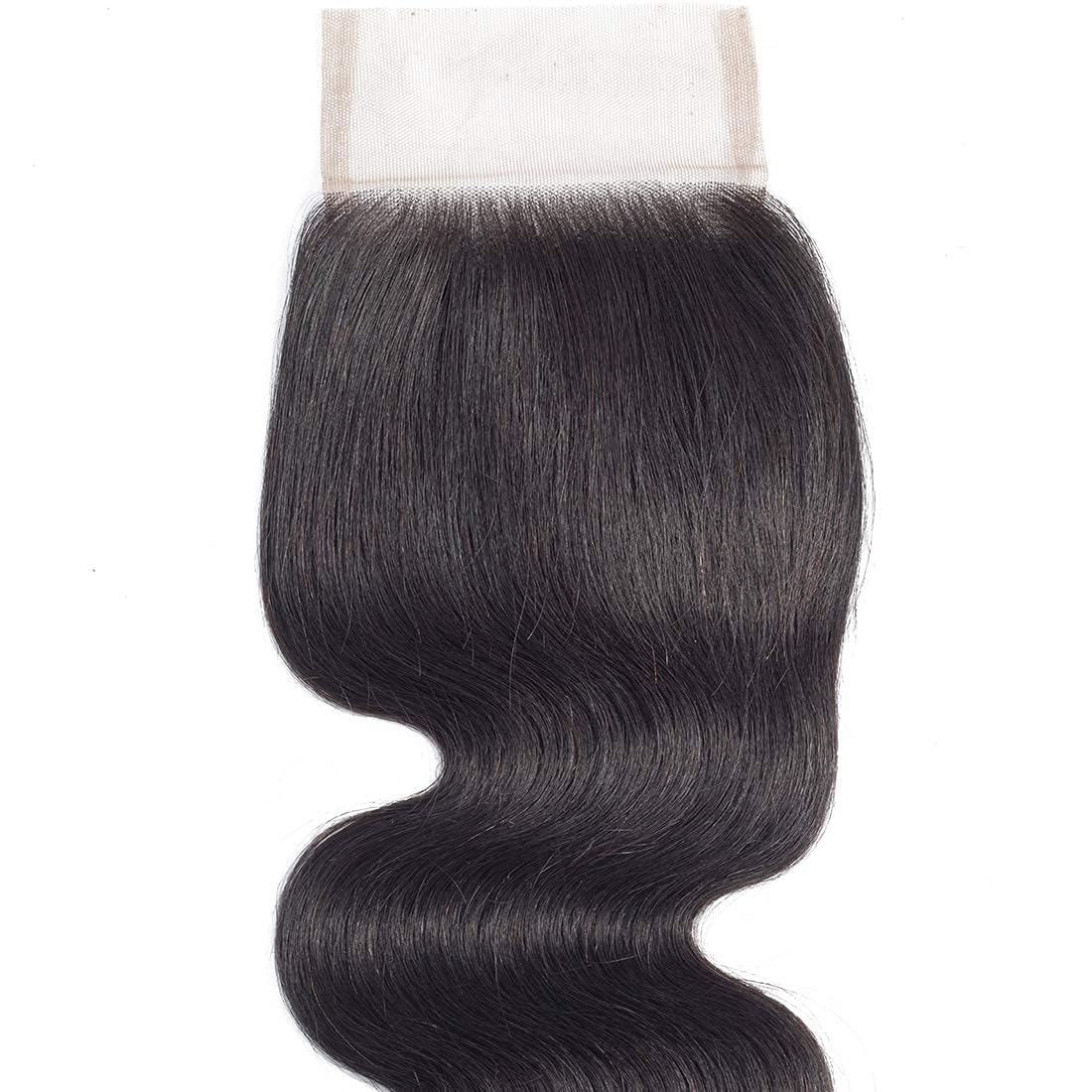 4x4 HD Lace Closure Human Hair Body Wave Closure HD Lace Closure Free Part 100% Human Hair Extensions 150% Density Natural Color (18 Inch)