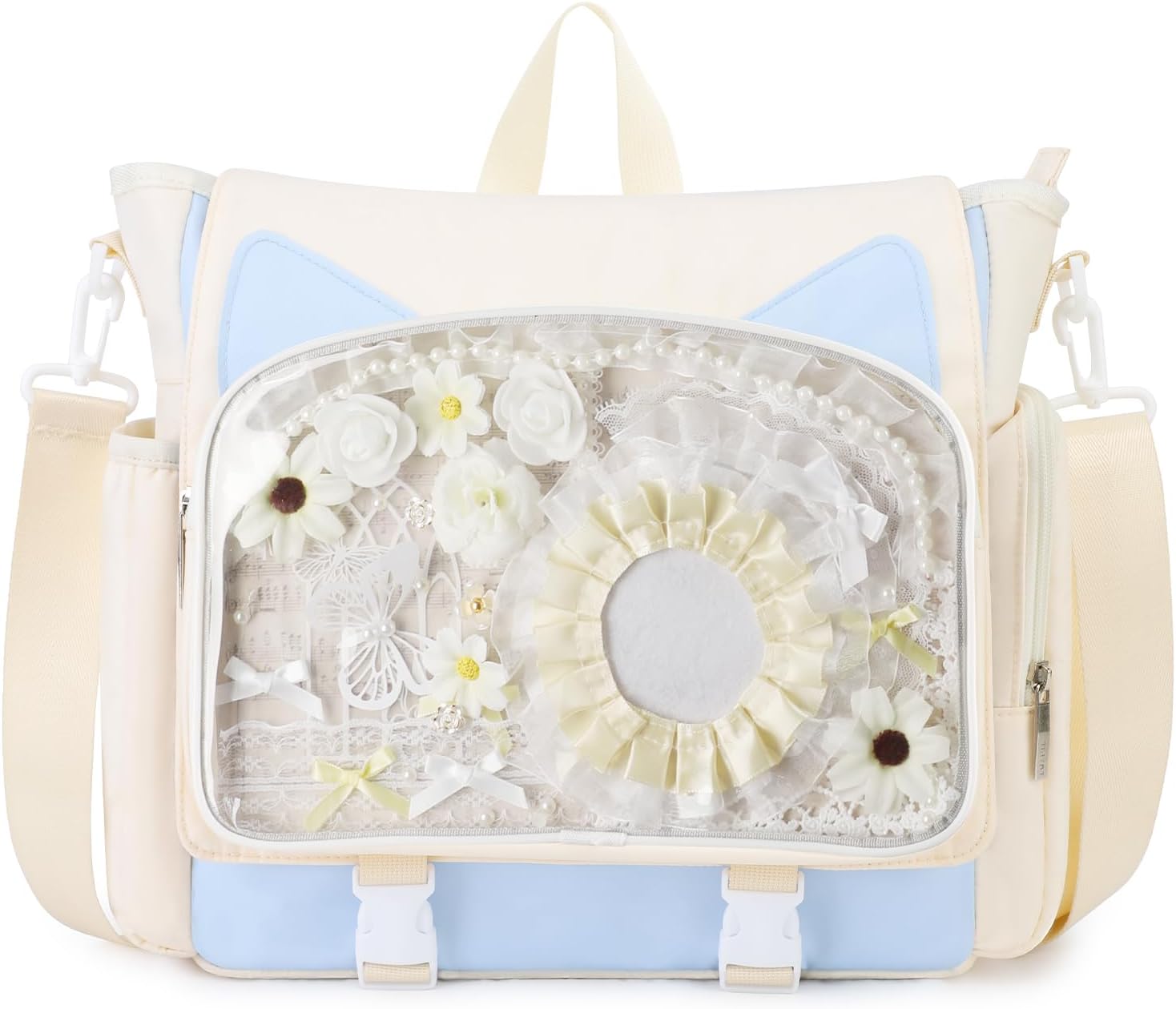 TINYAT Kawaii Ita Bag Backpack Cute Backpack for Women Men Pin Display Bag Aesthetic Cat Ita Daypack Crossbody for Anime Y2K