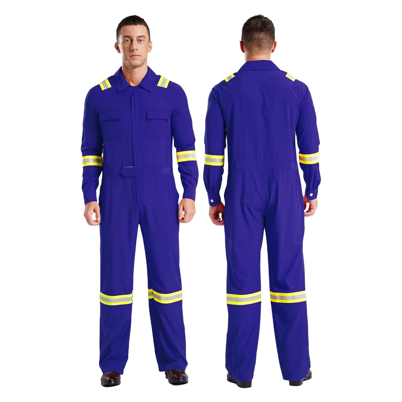 Tuta Da Lavoro Da Uomo Tute da uomo ad alta visibilità, strisce riflettenti, tute con collo rovesciato, cerniera, uniformi meccanico(Blue,S)