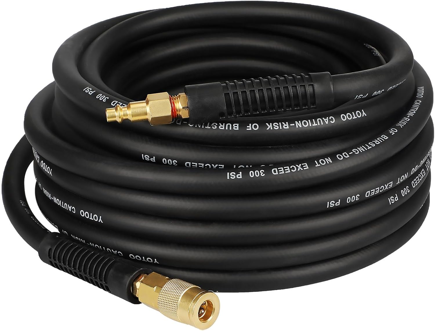 YOTOO Hybrid Air Hose 3/8-Inch by 50-Feet 300 PSI Heavy Duty, Lightweight, Kink Resistant, All-Weather Flexibility with 1/4-Inch Industrial Quick Coupler Fittings, Bend Restrictors, Black