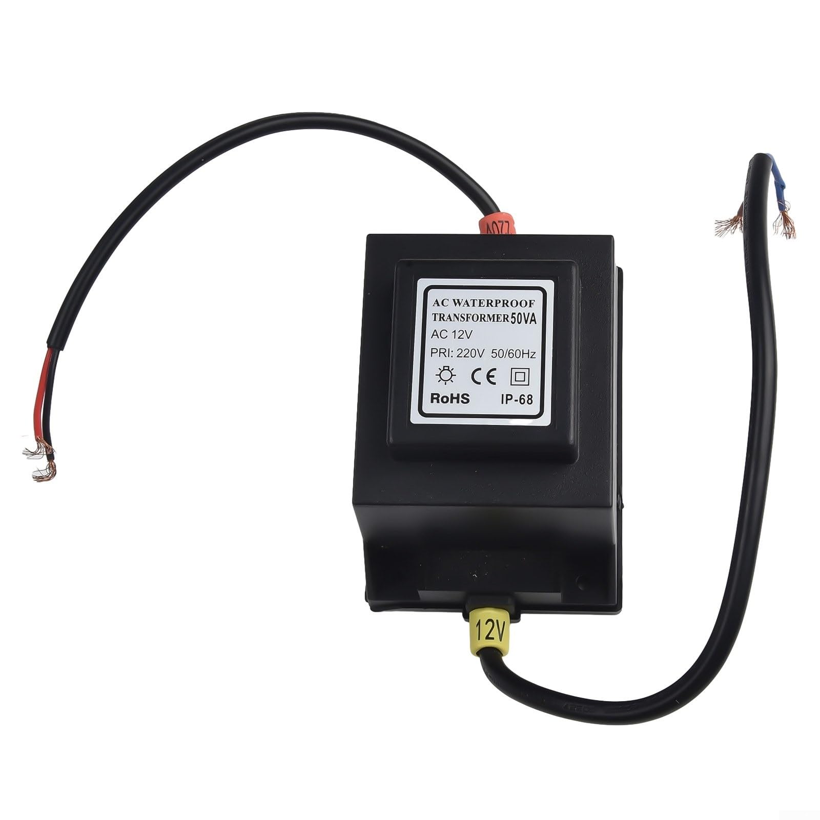 Trasformatore LED IP67, 12 V, uscita AC, da 5 W a 80 W, resistente alle intemperie, per illuminazione da giardino e luce subacquea, con cavo VDE (50 W)