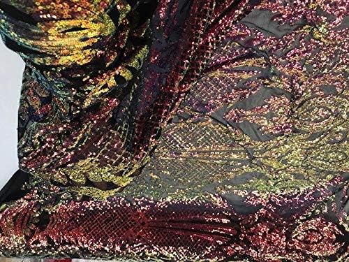 Black Iridescent Sequins on a 4 Way Stretch Nude Mesh Fabric Sold by The Yard.