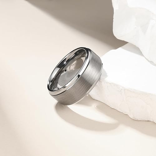 Miniatura 2 de King Will - Alianza clásica de tungsteno para hombres, 678910 mm de ancho, acabado pulido, tono mate, ajuste cómodo
