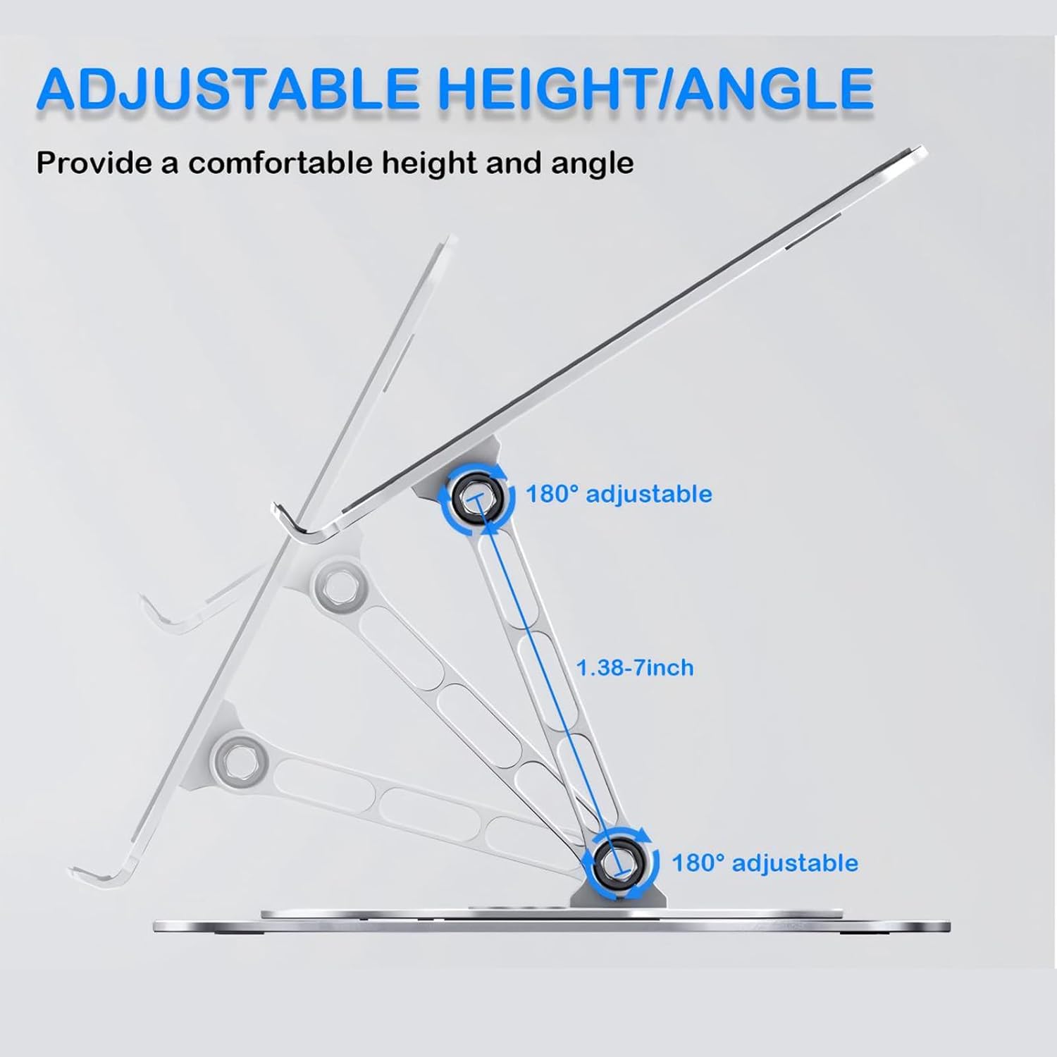 360° Rotating Adjustable Laptop Stand with Cooling Fan, Foldable Dual-Bar Support Height Tilt Angle Cooling Laptop Stand for Desk Pad Laptop Riser Heat Dissipation Stand Fit 10-17.3" Device