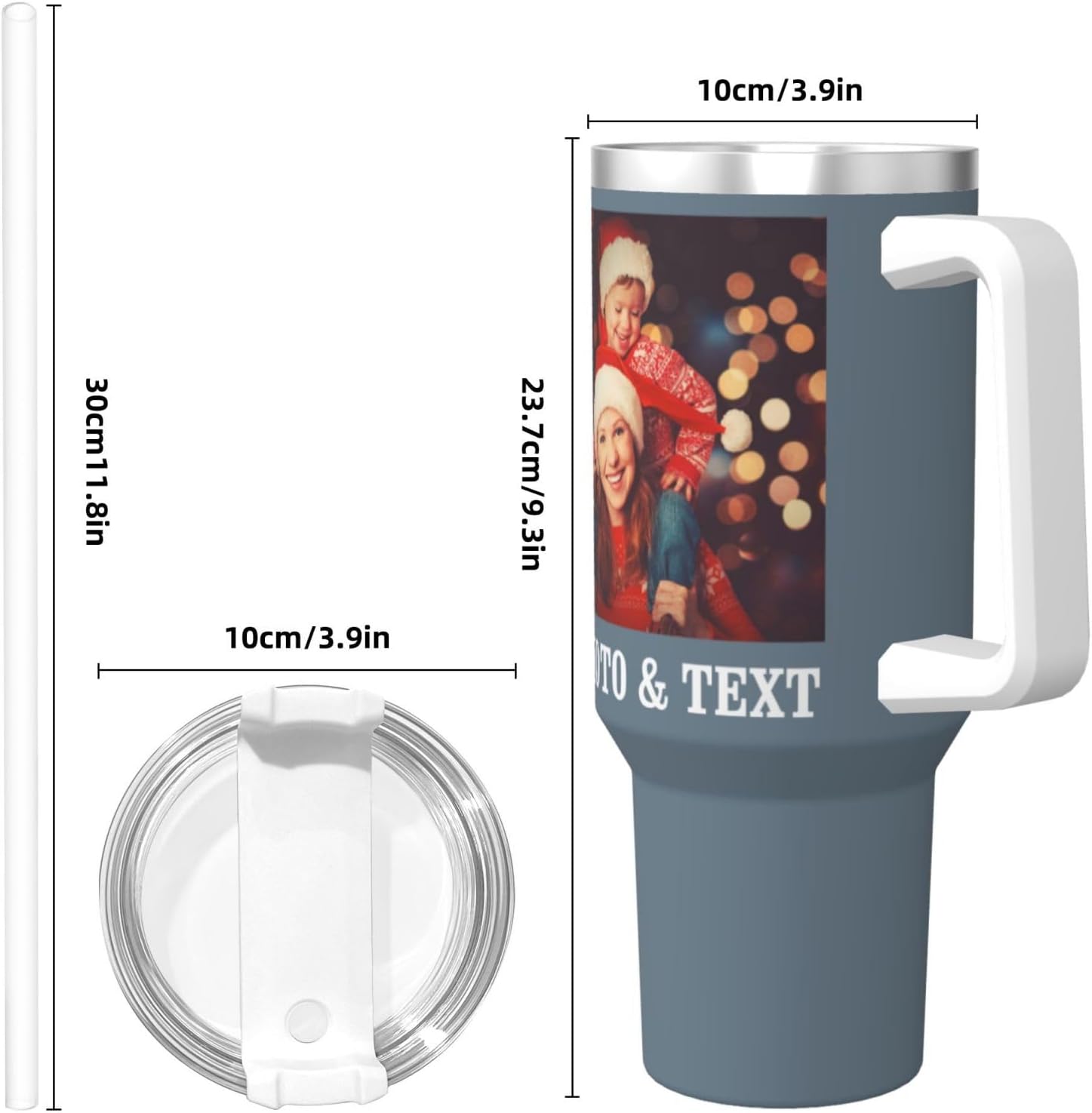 Custom 40 oz Tumbler with Handle, Personalized Photo Cups Stainless Steel Vacuum Insulated Water Bottle Creative Gifts for Christmas, Anniversary, Teal Color