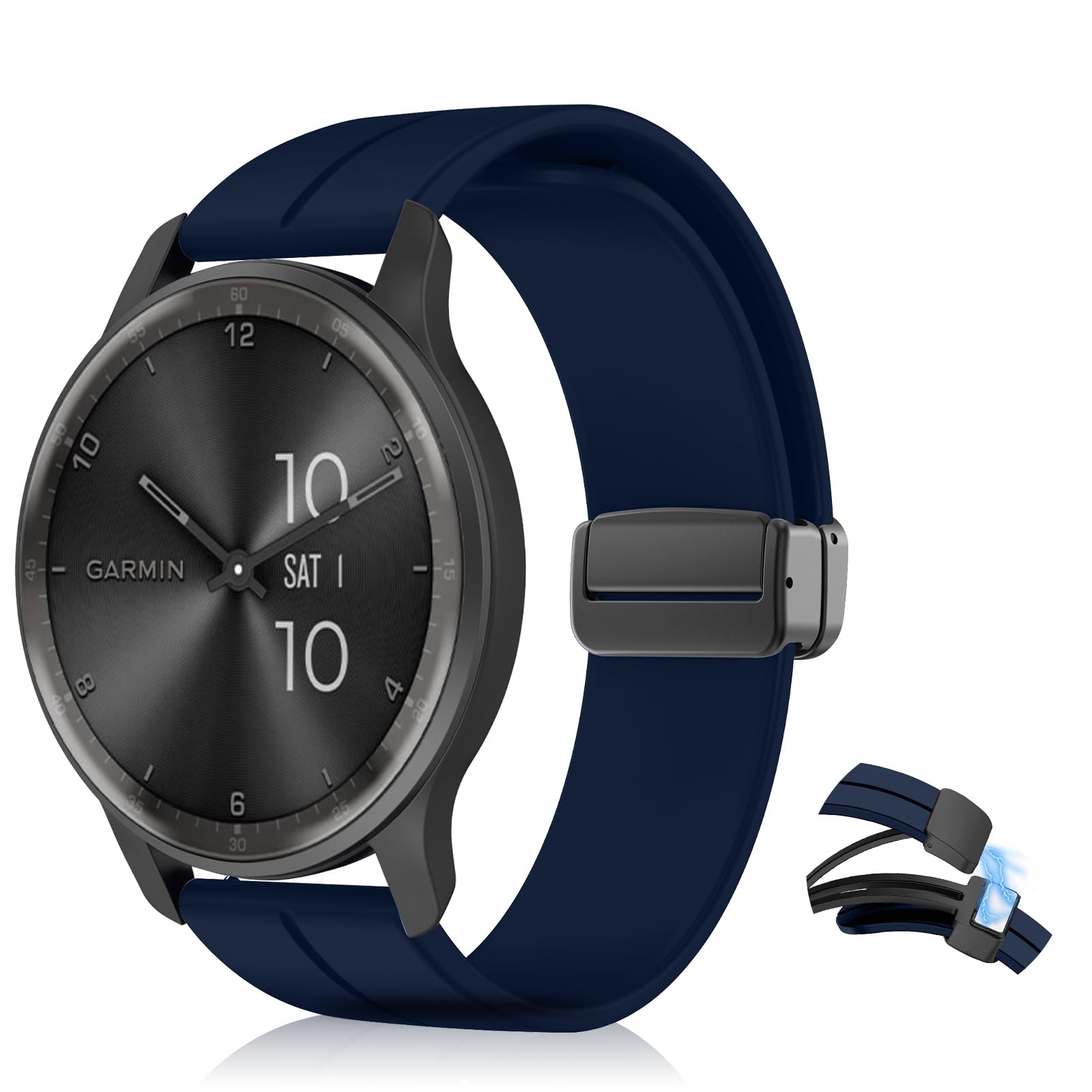 KeHowy 20mm Silicone Strap Compatible with Garmin Vivoactive 6/5/3/3 Music, Vivomove 3, Venu Sq 2/2 Music, Magnetic Watch Strap Compatible with Amazfit GTS 4/4 Mini, GTR Mini/GTR 42mm, Dark Blue