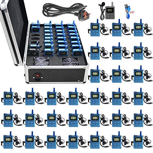 EXMAX ELGT-470 Wireless Church Translation Equipment Audio Voice Transmission System 100 Channels for Exhibition, Simultaneous Interpretation (1 Transmitter & 30 Receivers with 32-slot Charging Case) miniatura 1