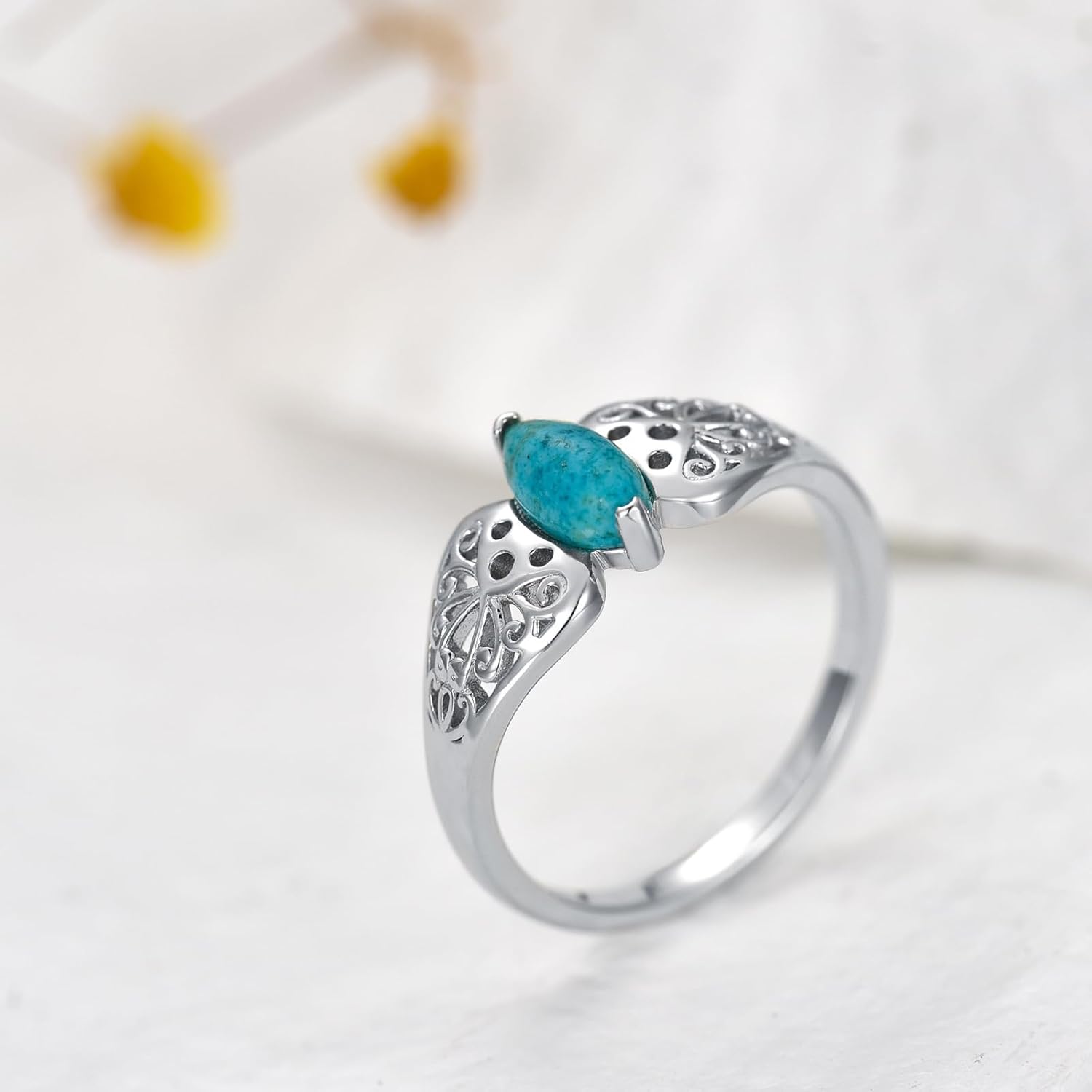 Turquoise Statement Ring 925 Sterling Silver Blue Turquoise Promise Ring for Women Gifts - Image 2