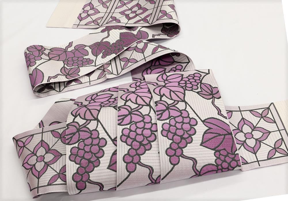 新品 博多織 協和織物 両面長尺小袋帯 半幅帯 葡萄唐草③ 口とじ加工込