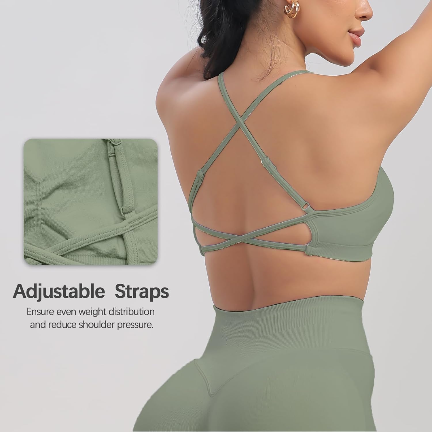 Women's Sports Bras Adjustable Cross Sports Bra Removable Padding Strappy Athletic Crop Tops for Yoga Gym Running - Image 4