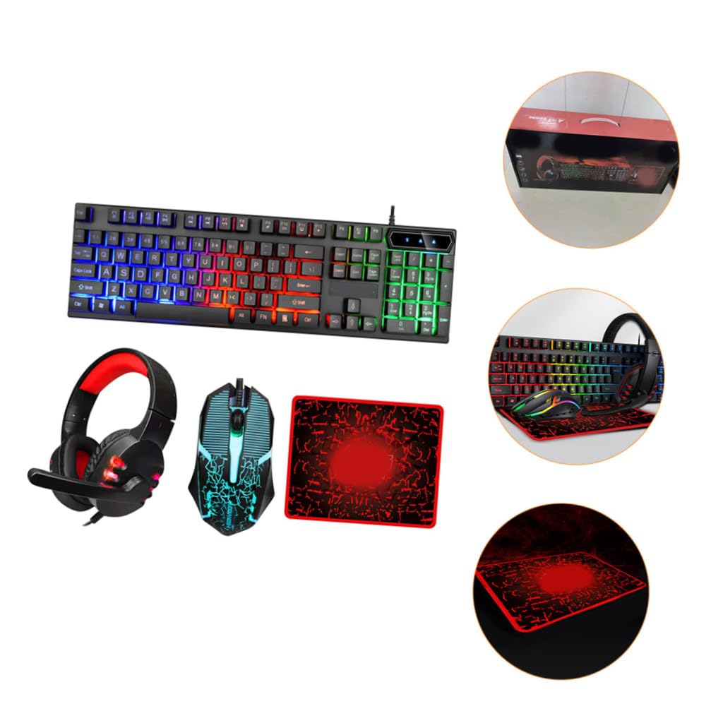 Lurrose 1 Set Tastiera Retroilluminata Mouse Cuffie e Tappetino Accessorio USB per Computer Design Ergonomico per Giocatori e per Appassionati Gaming