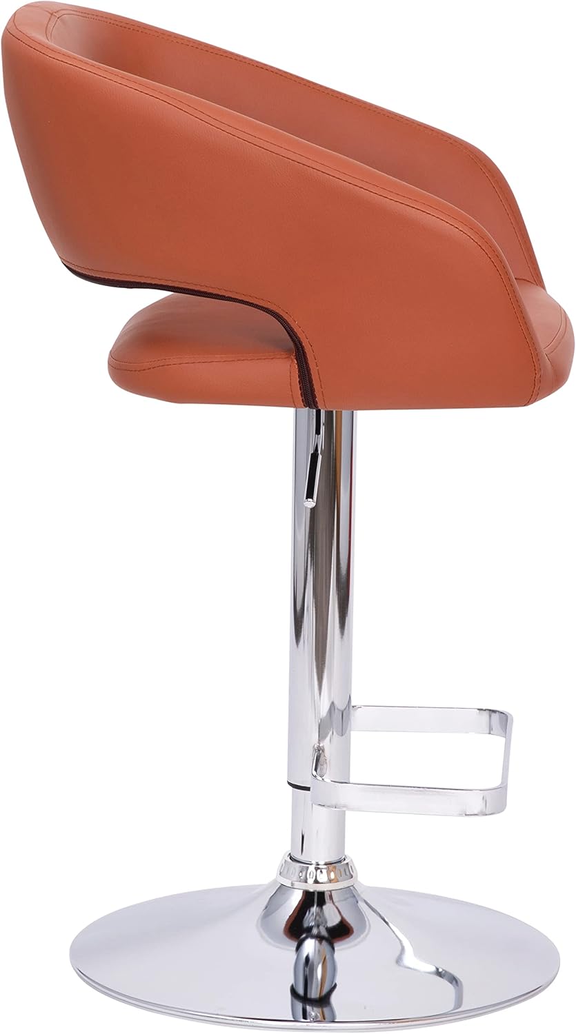 EMMA + OLIVER Shae Adjustable Height Barstool - Cognac Vinyl Upholstery - Rounded Cutout Mid-Back - Foam Padding - Swivel Seat - Chrome Pedestal Base